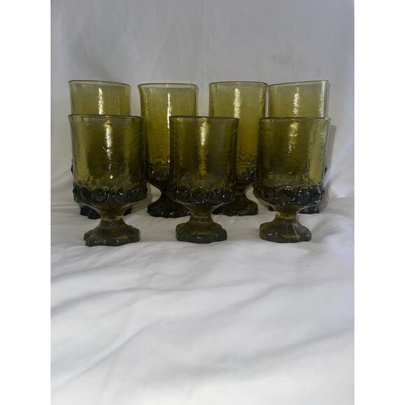 Vintage Wine Goblets Tiffin Franciscan Madeira Glasses Avocado Olive Green Heavy - Picture 1 of 8